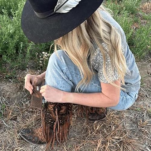 Western Boot Wallet with Snap Strap, Handcrafted Genuine Leather Slim Card Holder, Compact Cowgirl Boots Wallet, Fashion Leather Wallet, Mini Portable Boot Card Package (Light Brown)3