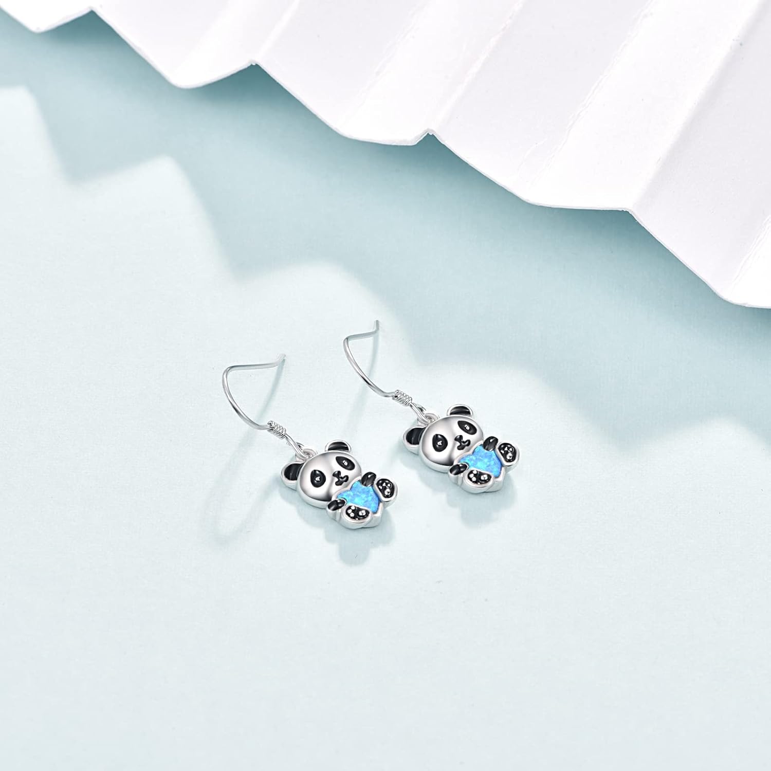 KINGWHYTE Panda Earrings 925 Sterling Silver Opal Drop Earrings Panda Dangle Earrings Cute Animal Jewelry Birthday Christmas Gifts for Women - Image 2