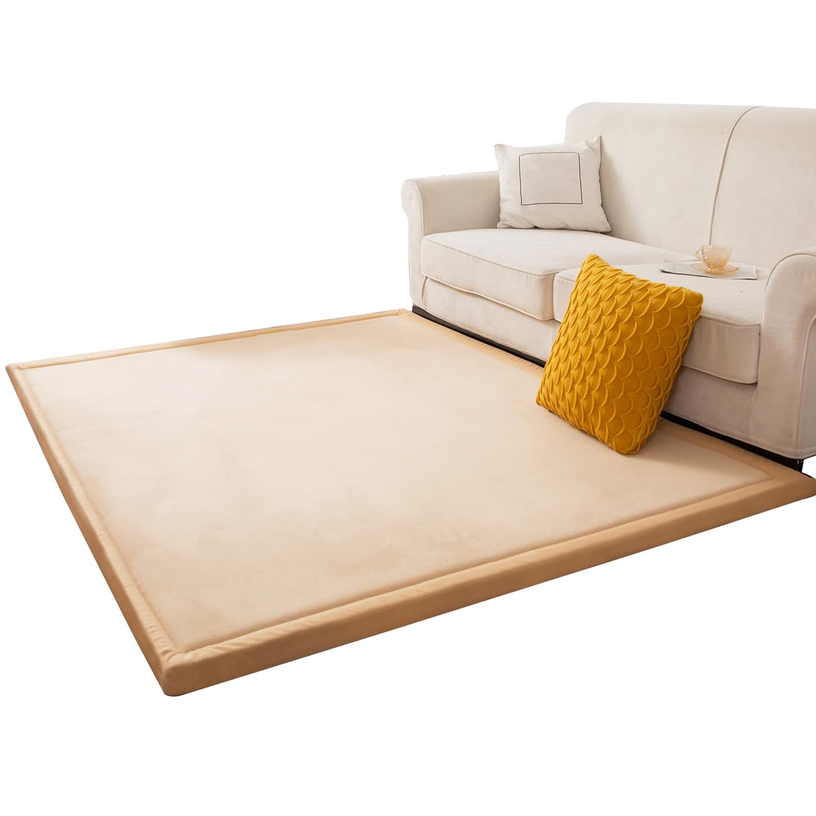 Coral Velvet Baby Play Mat, Anti-Slip Nursery Rug Beige Soft Crawling Rugs Mat for Kids, Crawling Mat for Crawling & Playing, Short Pile Area Rugs for Living Room, Bedroom, Kids Room 70 x 200 cm