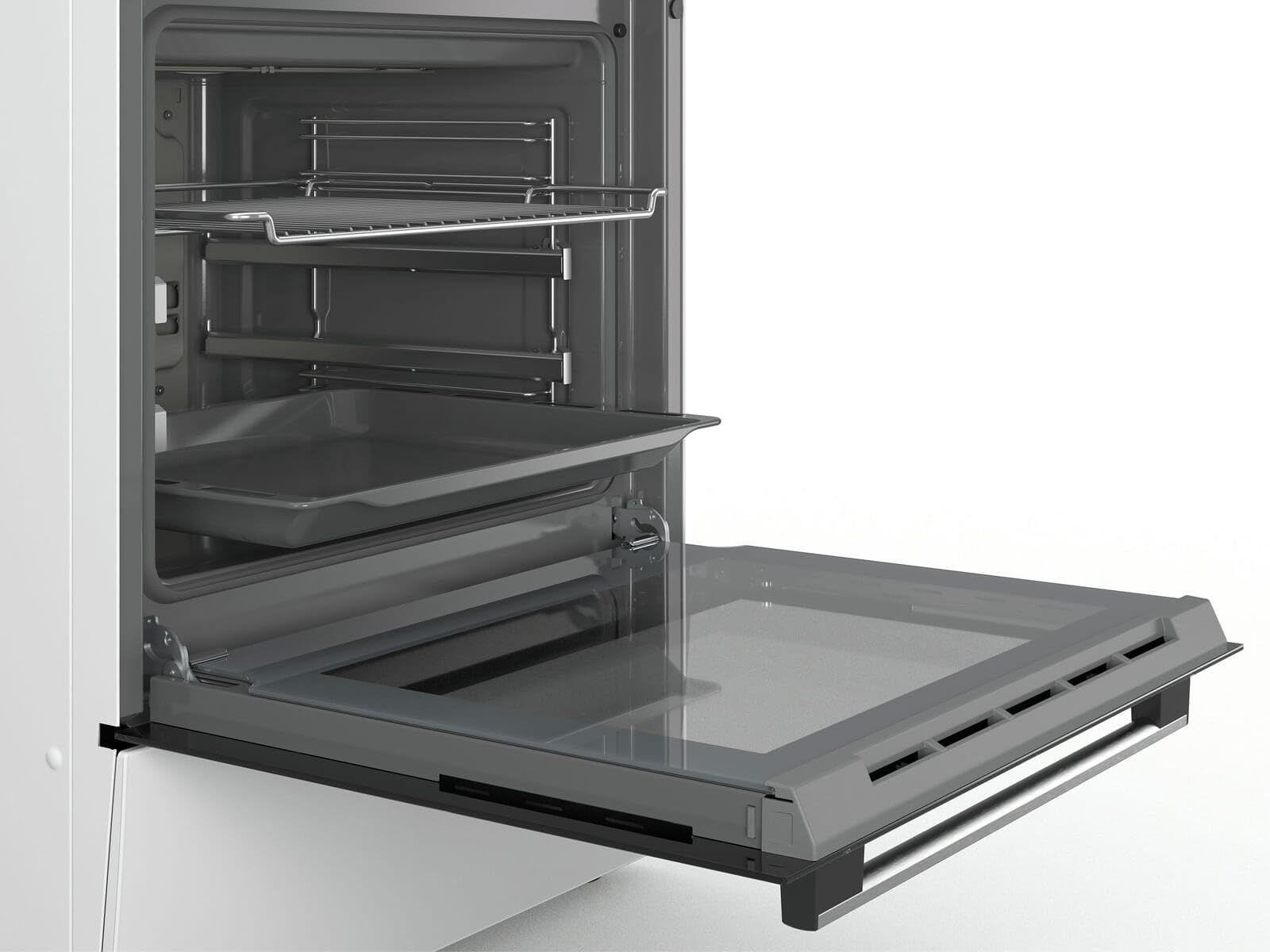 Bosch HKR39C220 Série 4 Cuisinière électrique, 60 cm de large, EcoClean Direct, aide au nettoyage, cuisson à air chaud 3D sur 3 niveaux, contrôle d'affichage LED, zone de cuisson extensible pour