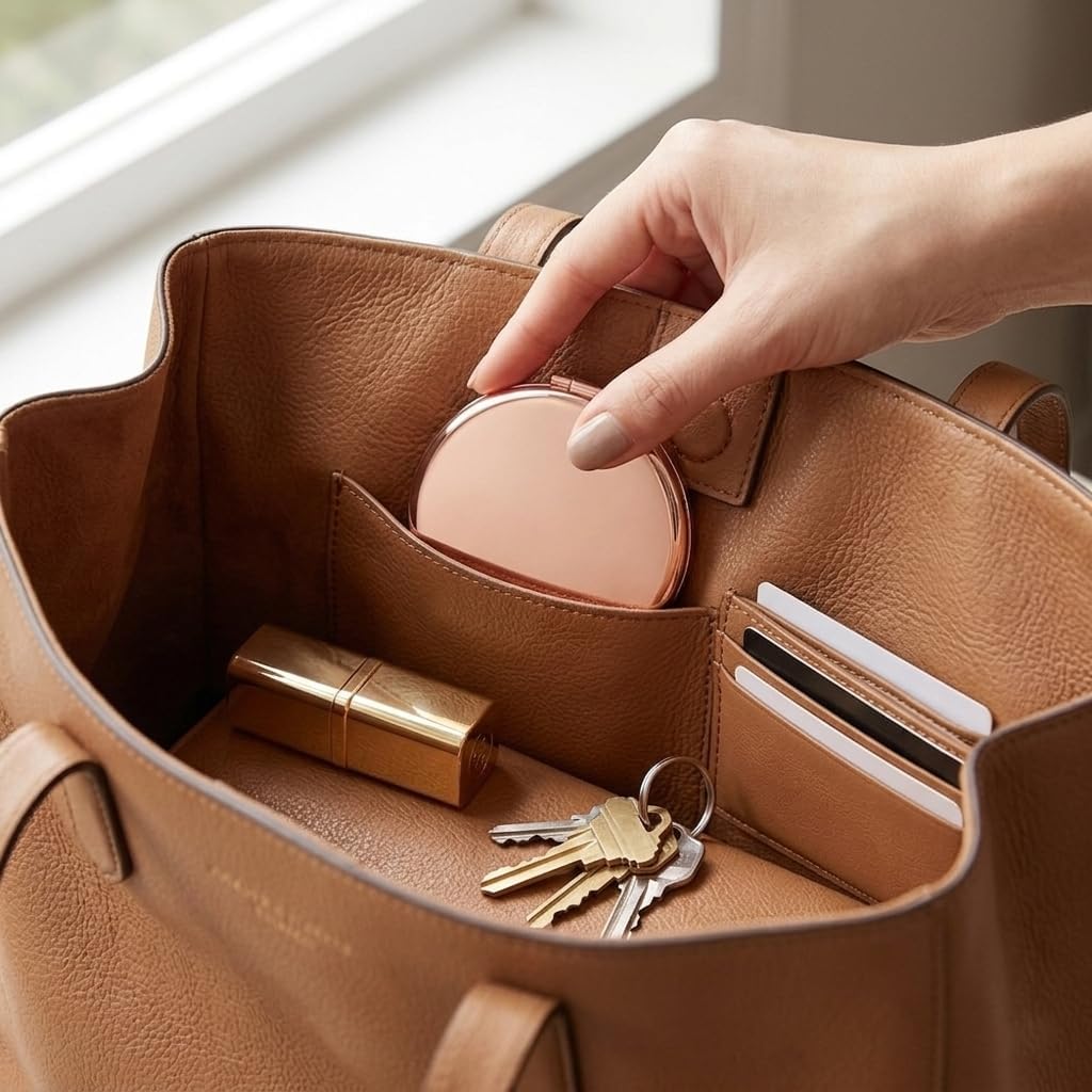 Magnifying Compact Double-Sided 1X/2X Round Pocket Handheld Travel Makeup Portable Pocket Mirror (5, Rose Gold)