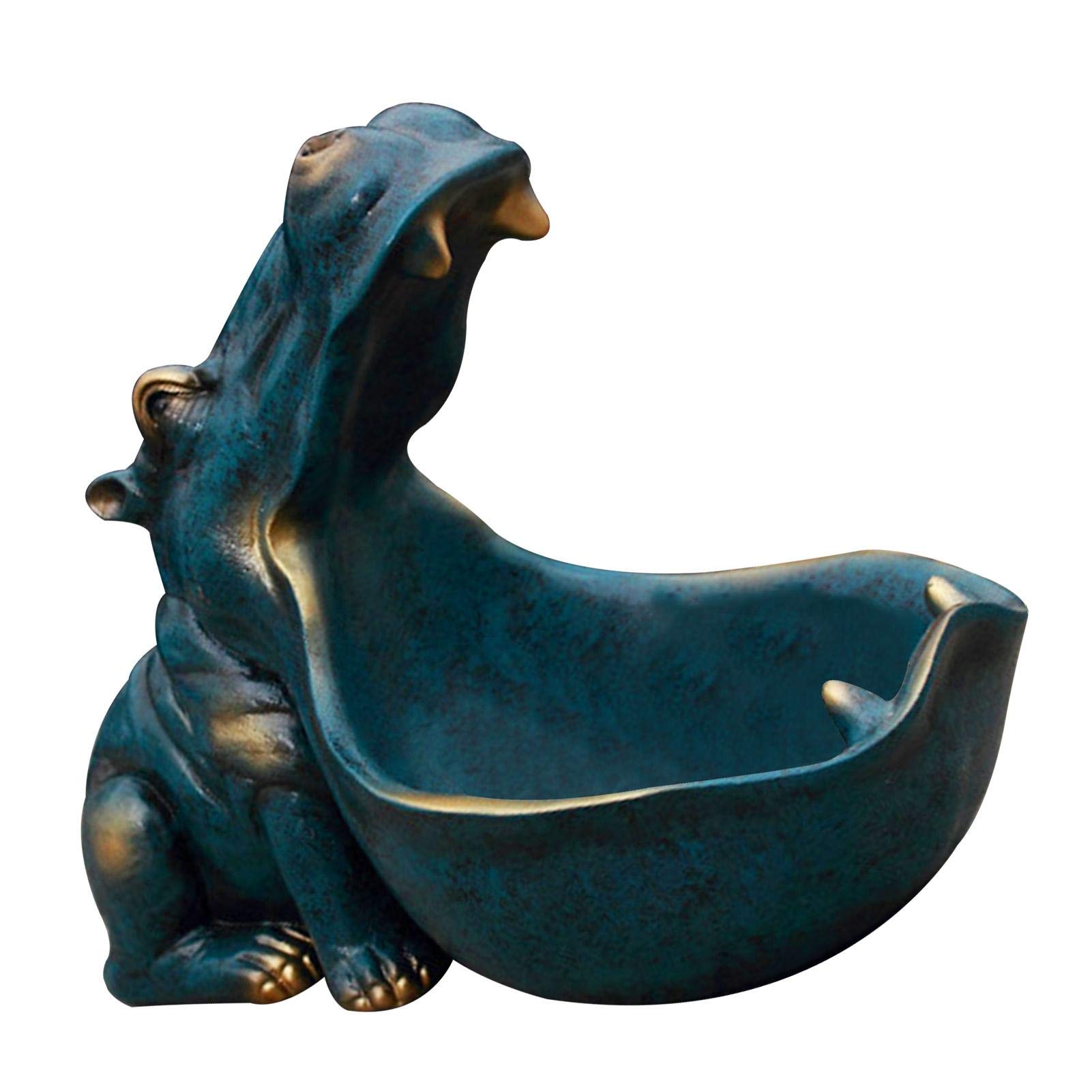 Courti A: Retro Blue Hippo Big Mouth Hippo Key Bowl, Resin Hippo Figurine Key Storage Holder Desktop Candy Dish Organizer, Hippo Statue Resin Hippopotamus Figurine Sculpture Home Table Decoration?Three Colors?