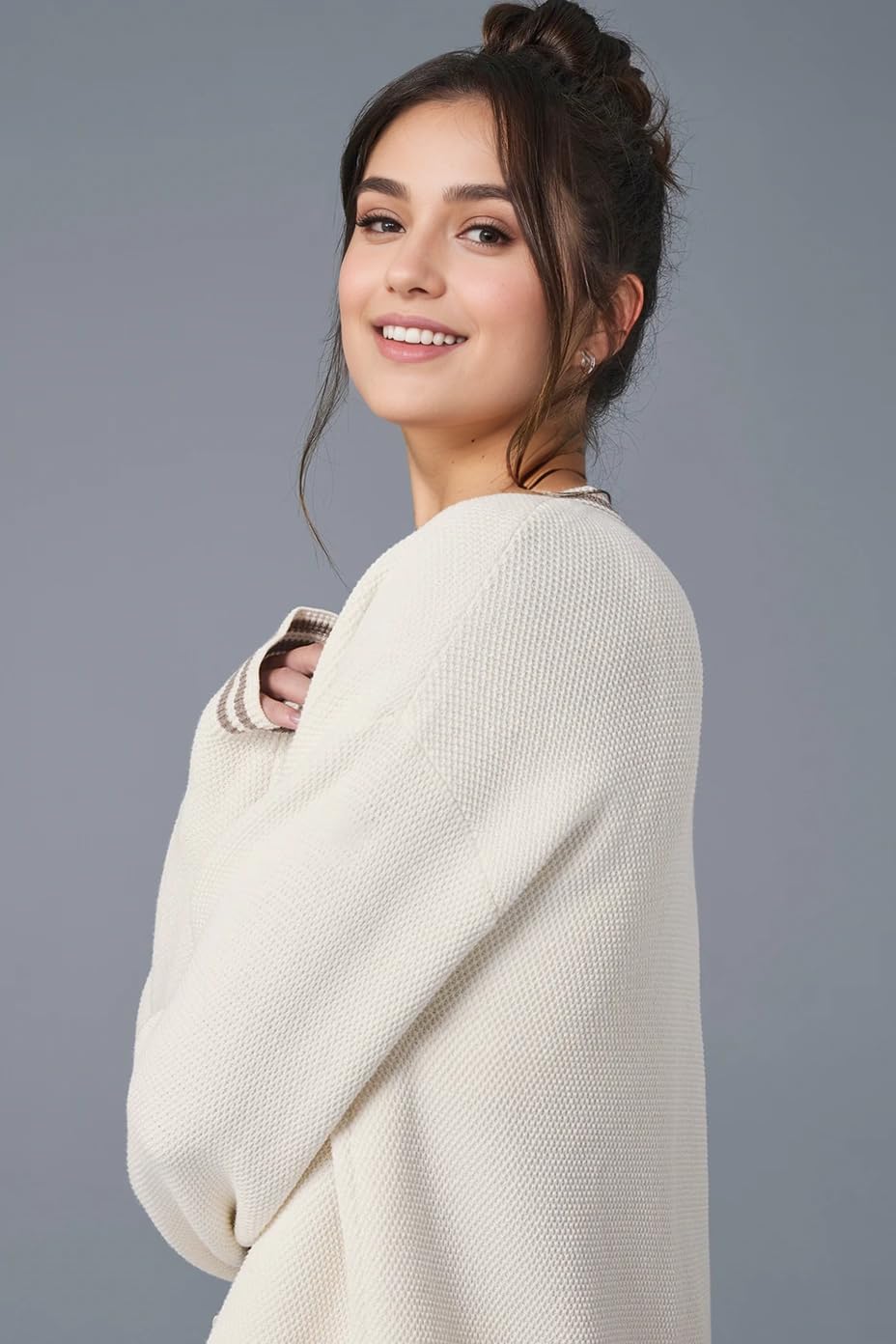 Suéteres tipo cárdigan para mujer, de gran tamaño, con cuello en V, con botones, parte delantera abierta, de punto, de manga larga, chaquetas ligeras