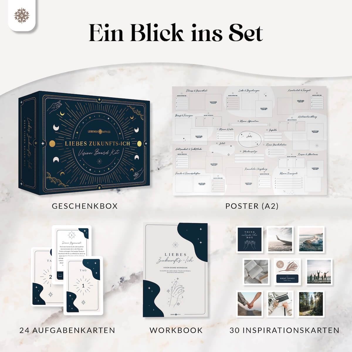 Vision Board Set 2026 DAS ORIGINAL Liebes Zukunfts-Ich von Lebenskompass® Bastel Dein eigenes Visionboard visualisiere das Leben deiner Träume Geschenke für Frauen & Männer