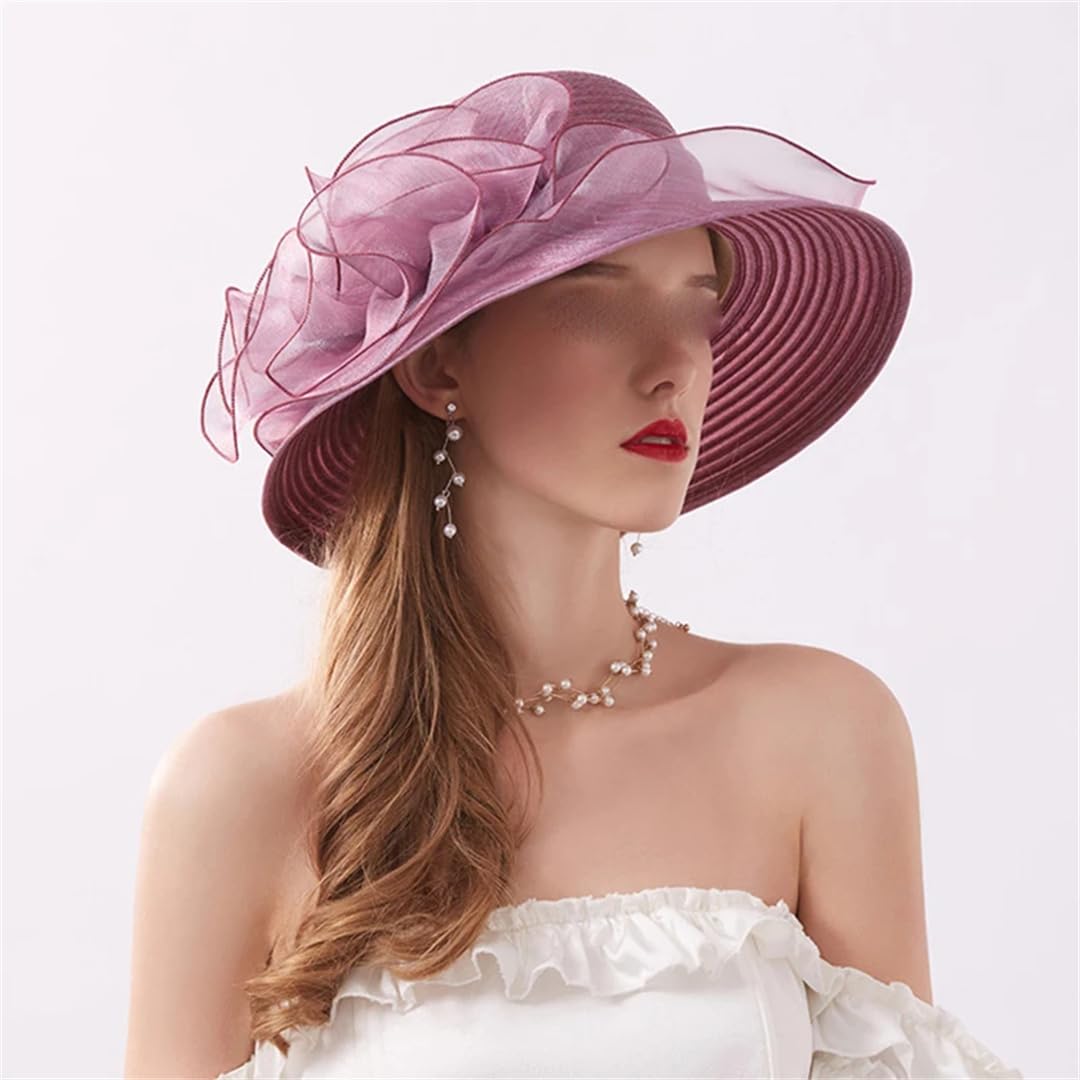 Yeuyyben Cappello da donna in organza per matrimonio estivo da chiesa cappello da donna Tea Party Bow Hat femminile