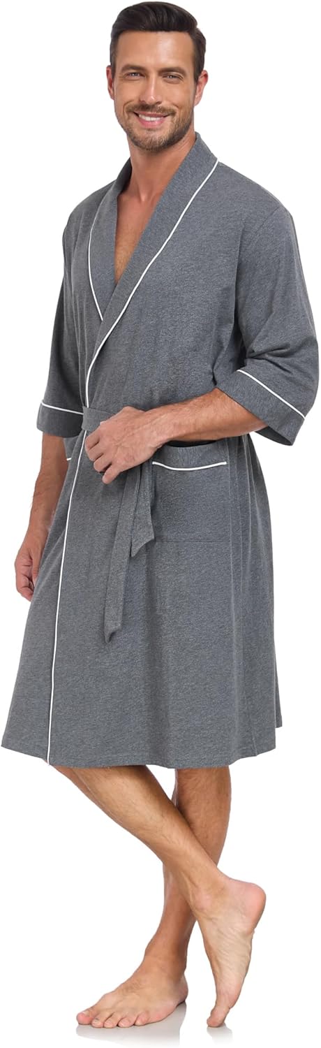 COLORFULLEAF 100% Cotton Men's Bathrobes Lightweight Short Sleeve Robes，Summer Soft Breathable Knit Spa Robe for Men - Image 6