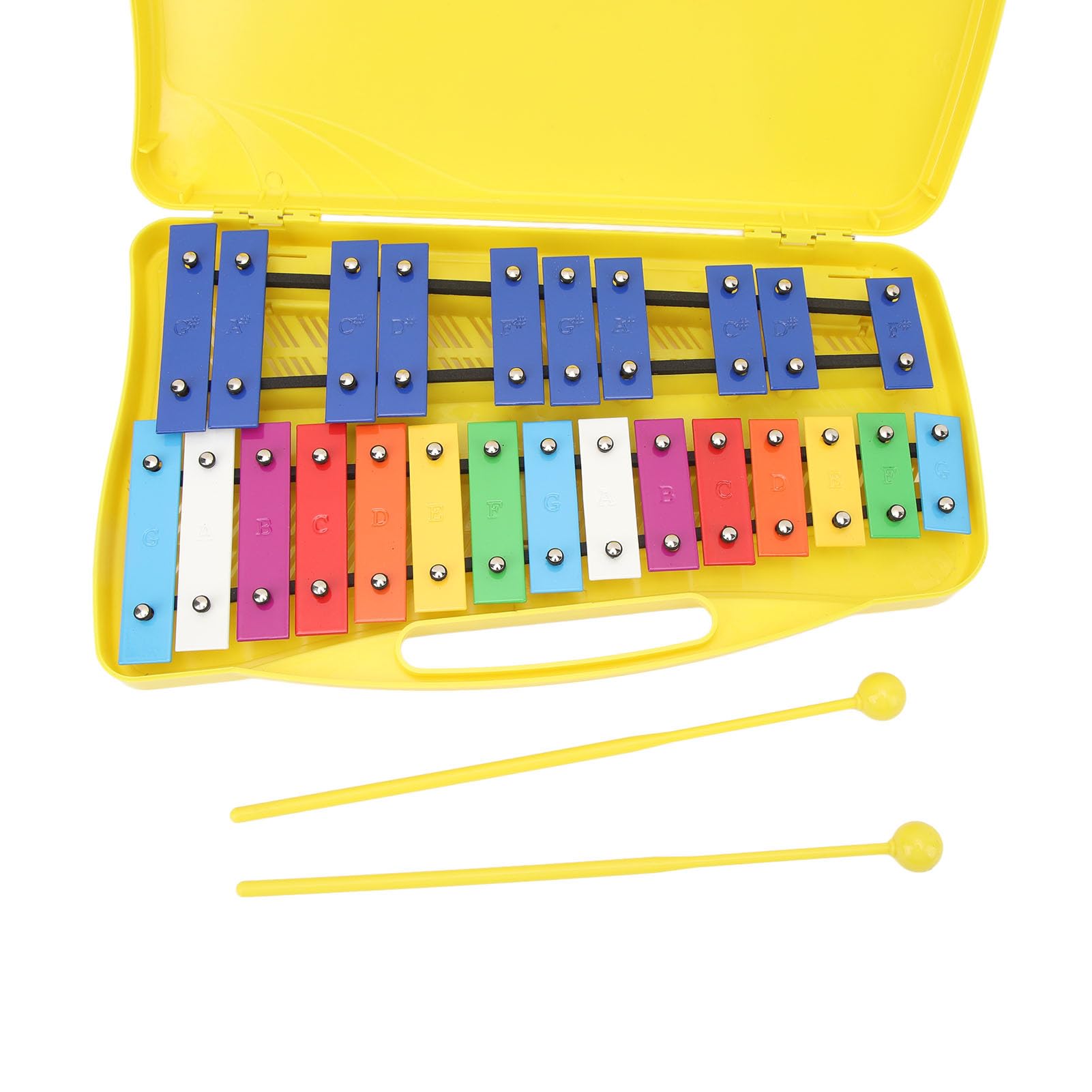Generic Caja Amarilla para Niños Xilófono Profesional de 25 Notas Fuerte y Resistente Al Desgaste para Niños Llaves de Metal Aluminio 15,4 X 9,1 X 1,6 Pulgadas