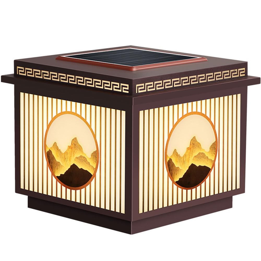 KUEYANB Garden and Courtyard Lighting Fixture Exterior Column Lamp for Villa Entrance Waterproof Pillar Light Wet Location Rated Solar Powered Lamp Fixture for Garden Patio Chinese Style Post Light