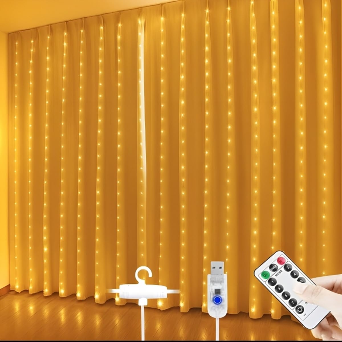 Desidiya 8 Modes Curtain Lights 300 LEDs 10 Fairy Light 3Mtr Each Indoor/Outdoor Decoration for Diwali, Christmas, Wedding, Party, Home, Patio Lawn with Remote and USB Power Supply (White), 3 Meters