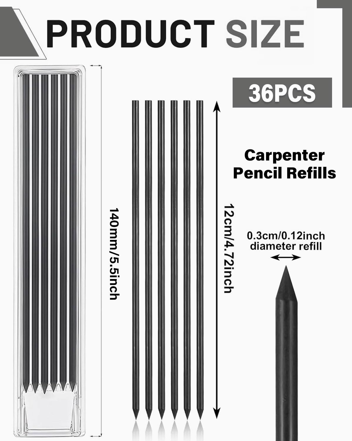 IPNSDON 36Pcs Tracer Pencil Refills 2.8mm Solid Deep Hole Pencil Refill Carpenter Pencil Refills for Architect Construction Building Joiners Pencil Replacement Woodworking Marking Scribe Tools(Black) - Image 2