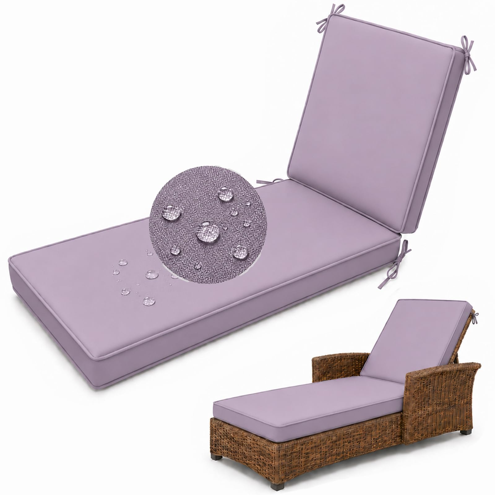 Waterproof Sun Lounger Cushion, Garden Sunbed Recliner Pad, Gray-Purple