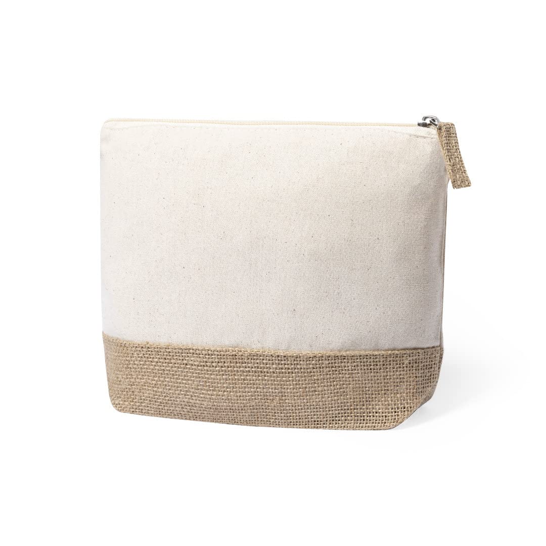 ADRI - 30 Neceser para regalar, bolsa con cremallera de algodón y yute para pintar o personalizar. 21.5 x 16.5 x 5 cm. Bolsas neceser de Viaje, (Beig, 30)