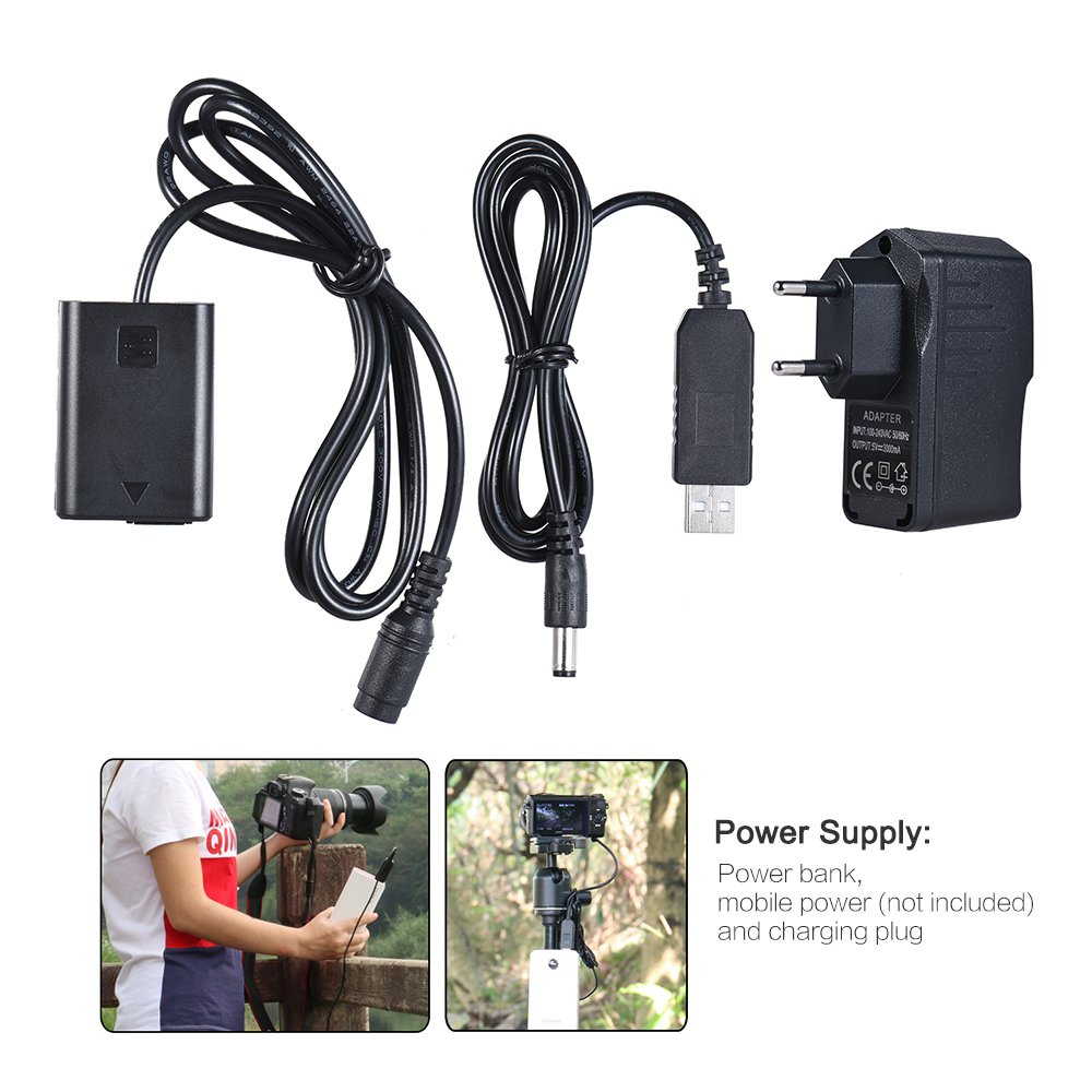 Andoer NP-FW50 atrapa baterii + kabel zasilający USB 5 V 2 A z zapasowym gniazdem zasilającym do AC-PW20 do Sony NEX-3/5/6/7 serii A33, A37, A35, A7, A7, A7II, A6000, A6300