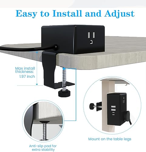 Miniatura 2 de PD20W - Regleta de alimentación con abrazadera de escritorio, protector de sobretensiones de montaje en escritorio, estación de carga rápida,