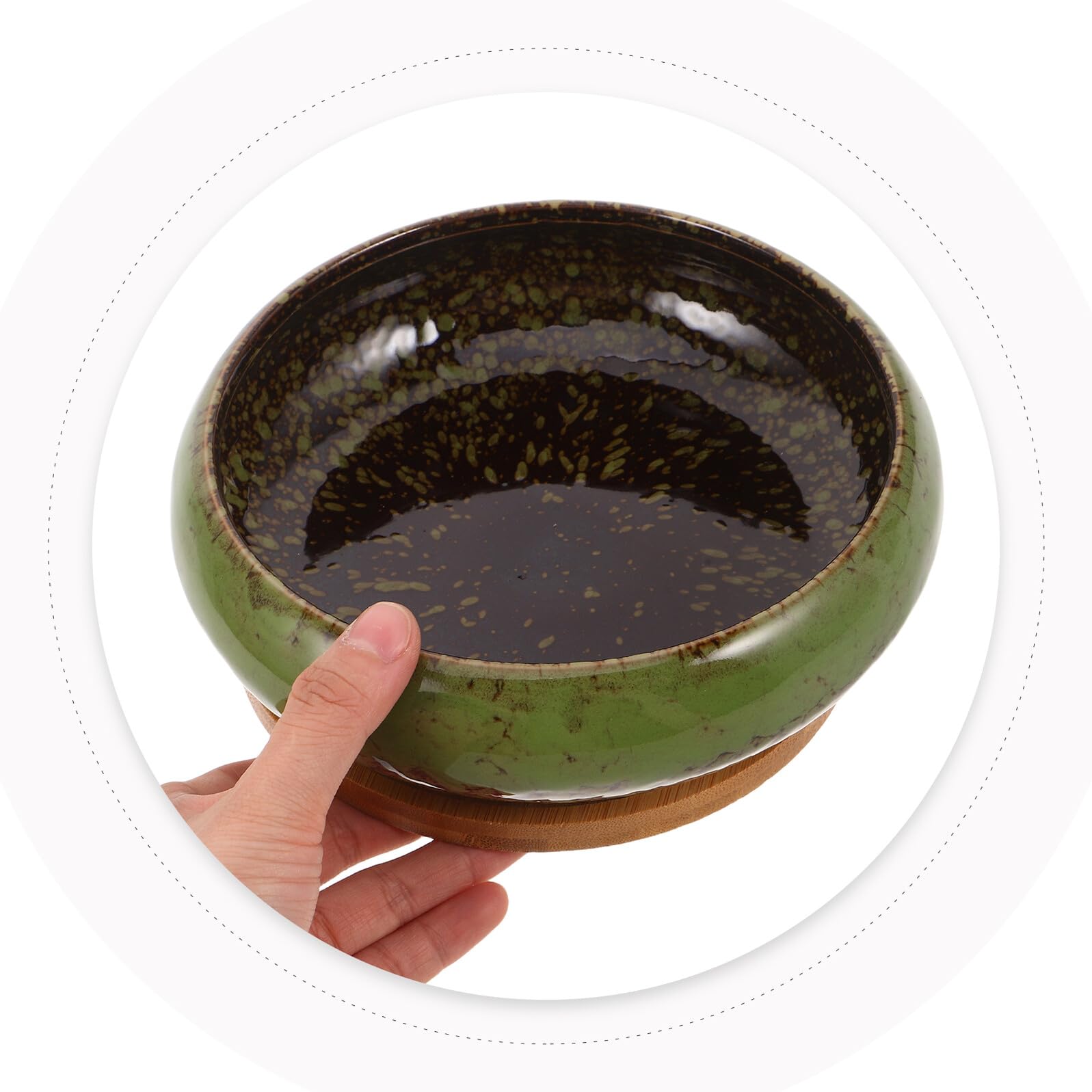 Ceramiczny Doniczka Sukulentów z Płytką Konstrukcją i Drewnianą Podstawką Idealna Donica Do Kaktusów i Kwiatów Do Użytku Wewnętrznego i Zewnętrznego Optymalna Małe Przestrzenie