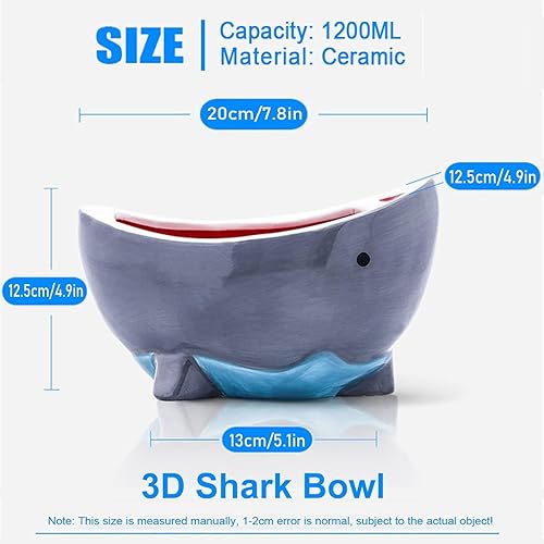 Miniatura 2 de Cuenco de 40 onzas con diseño de tiburones y palomitas de maíz, cuenco de cerámica para servir palomitas de maíz, cuencos de almacenamiento grandes