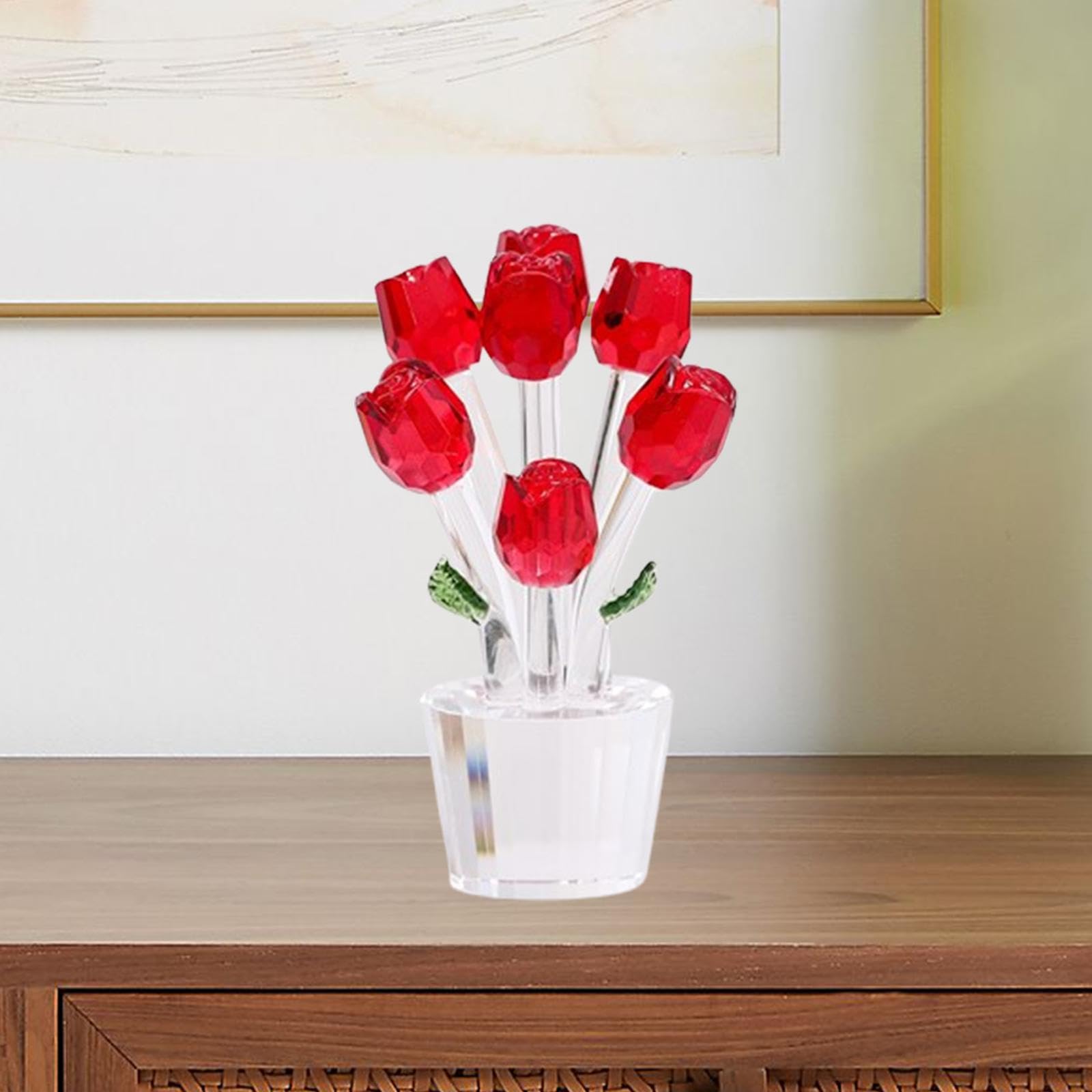 Adorno de Rosa de Cristal, Decoración Floral, Arte 3D para El Hogar, Rojo, Individual