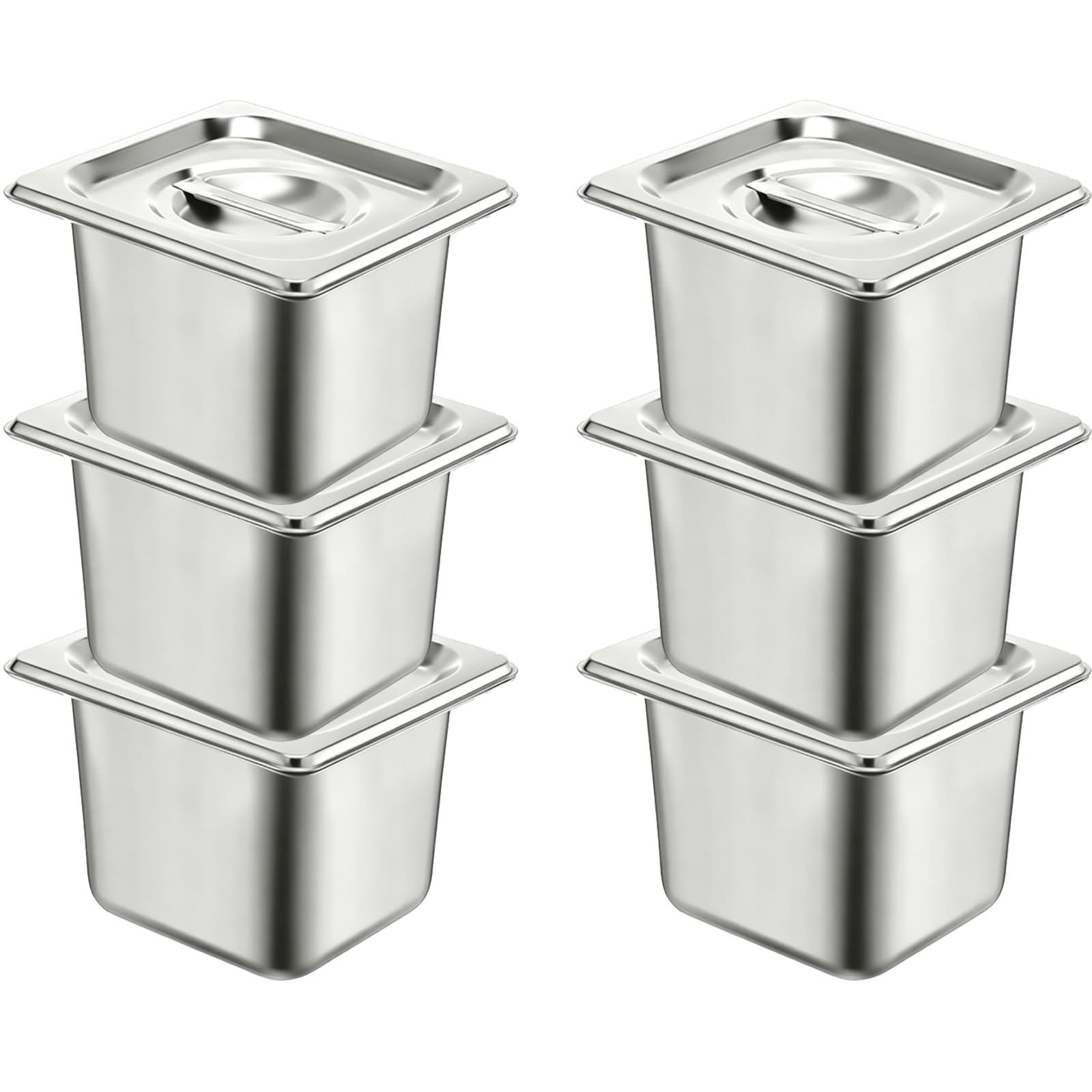 6 contenitori GN 1/6, 17,5 x 16,2 x 15 cm, in acciaio inox, con coperchio, contenitori per gastronomia, per cotolette, pesce e carne