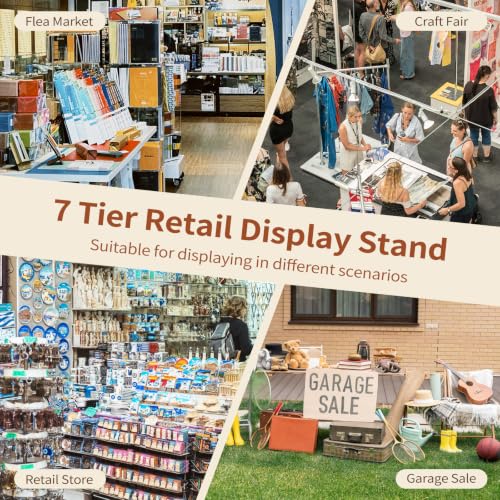 Image of Flenpptly Retail Display Stand, 7-Tier Rotating Display Rack for Store Display, Movable and Adjustable Spinning Display Stand for Earrings, Jewelry, Keychains, Socks Display (7-Tier Black)