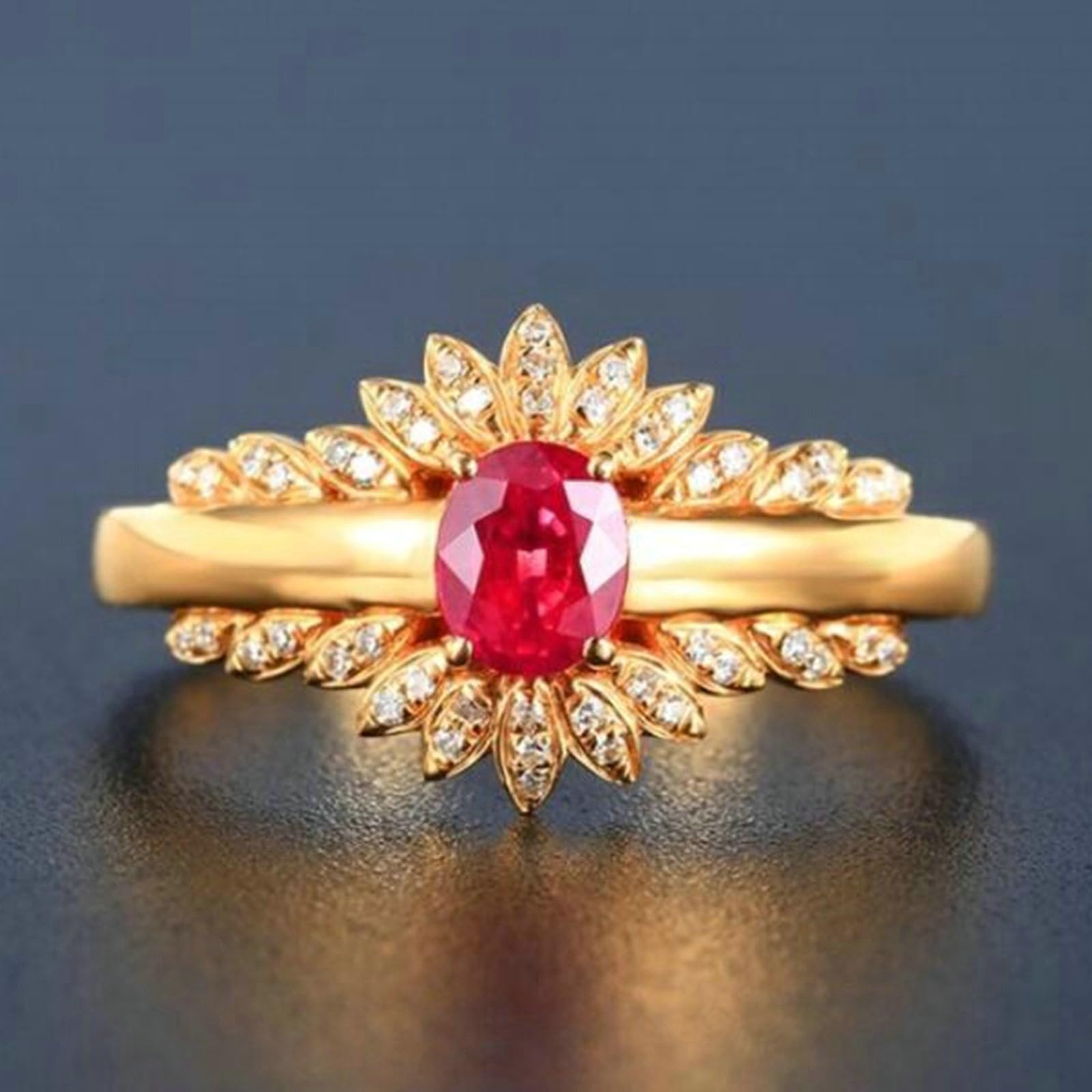 Pierścionek damski z prawdziwego złota próby 750 18 ct, pierścionek zaręczynowy, 0,67 ct, owalny pierścionek laboratoryjny, rubinowy i moissanit, pierścionek zaręczynowy, żółte złoto