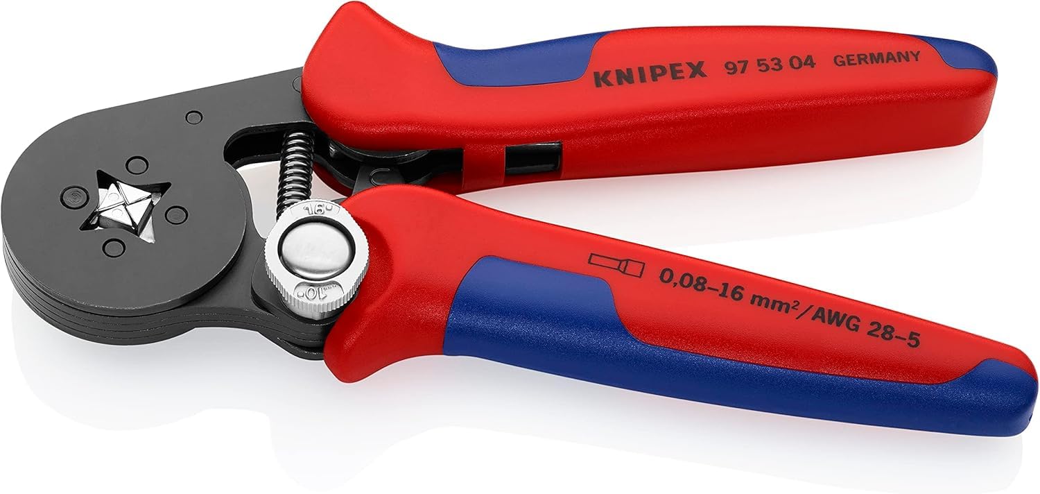 Knipex Pince à sertir auto-ajustable pour embouts de câble avec accès latéral brunie, avec gaines bi-matière 180 mm 97 53 04 & PreciStrip16 Pince à dénuder automatique 195 mm (carte LS/blister)