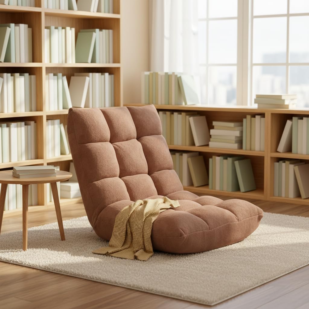 S AFSTAR Cushioned Floor Chair, 14-Position Adjustable Padded Lazy Recliner with Comfortable Back Support and Skin-Friendly Cover, Great for Reading, Playing Game, Meditating (Beige)