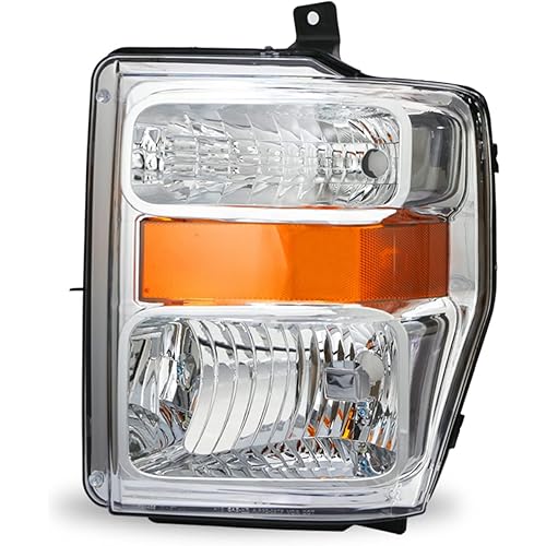 SOCKIR Headlight Assembly Set Compatible with 2008-2010 Ford F-250 F-350 F-450 F-550 Super Duty OE Style Headlamp Replacement Left Driver Side (Chrome Housing with Amber Reflector)