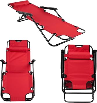 Outdoor Folding Chaise Lounge Chair, Patio Sun Lounger Reclining Beach Chair Sun Patio Pool Lawn Recliner Chair Red