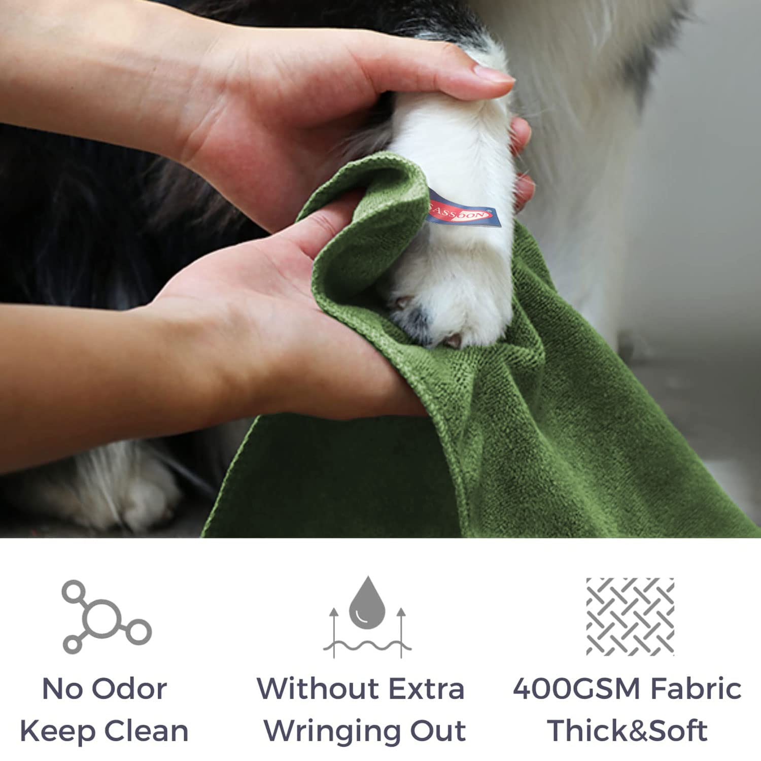 Sassoon Small Pet Towels | Ultra Soft & Microfiber | Quick Drying | Machine Washable | Colour - Green (Pack of 2) 2
