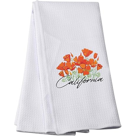 PWHAOO California Poppy Kitchen Towel - Iconic California Gift
