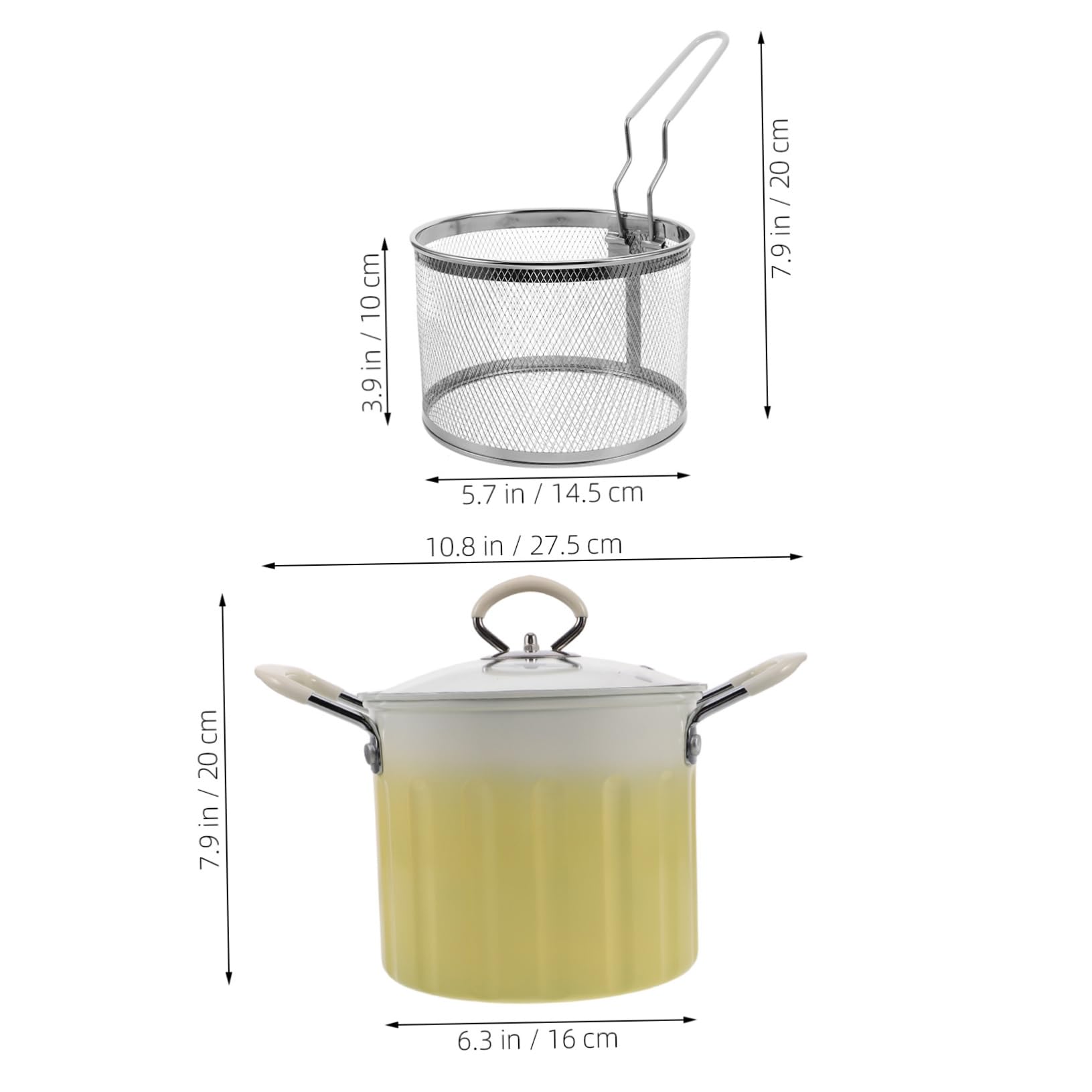 VOSAREA 1 Set Stainless Steel Fryer Multifunctional Drainer Drip Oil Kitchen Deep Fryer Pot Frying Pot Large Stock Pot Deep Frying Pan with Lid Soup Pot Yellow Refined Iron