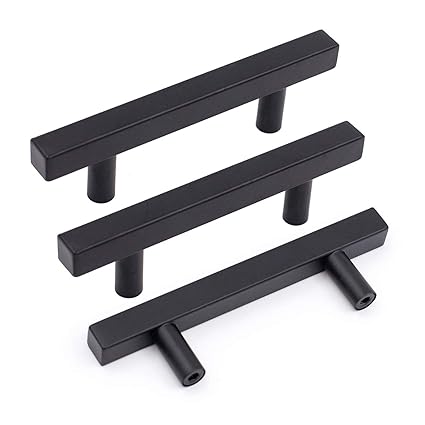 goldenwarm Cabinet Hardware Black Kitchen Cabinet Pulls Modern T Bar Drawer Pulls - LSJ22BK76 Euro Style Cabinet Door Handles Black Cabinet Drawer Pulls,3in Hole Center,30Pack