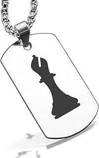 Comfort Zone Studios Stainless Steel Bishop Chess Piece Dog Tag Pendant Necklace, Silver