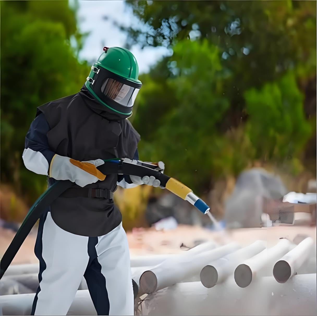 SHUNJIE Casco industrial verde con termostato, sistema de regulación de aire, protección de hombros, diseño libre de polvo y correa ajustable, grado profesional para explosión, soldadura y preparación