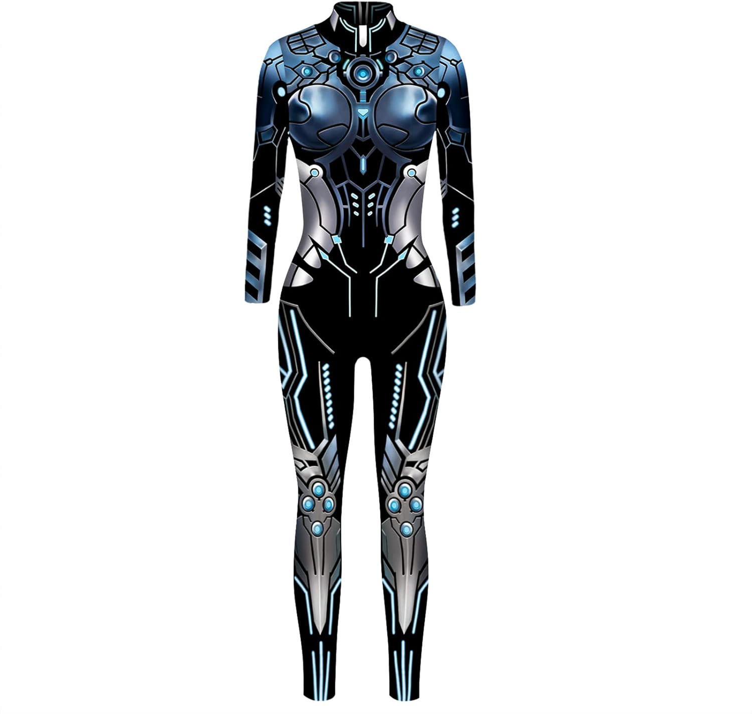 Sumtory Womens Hi-neck Skeleton Print Bodycon Jumpsuits Fullbody Unitard - Image 3