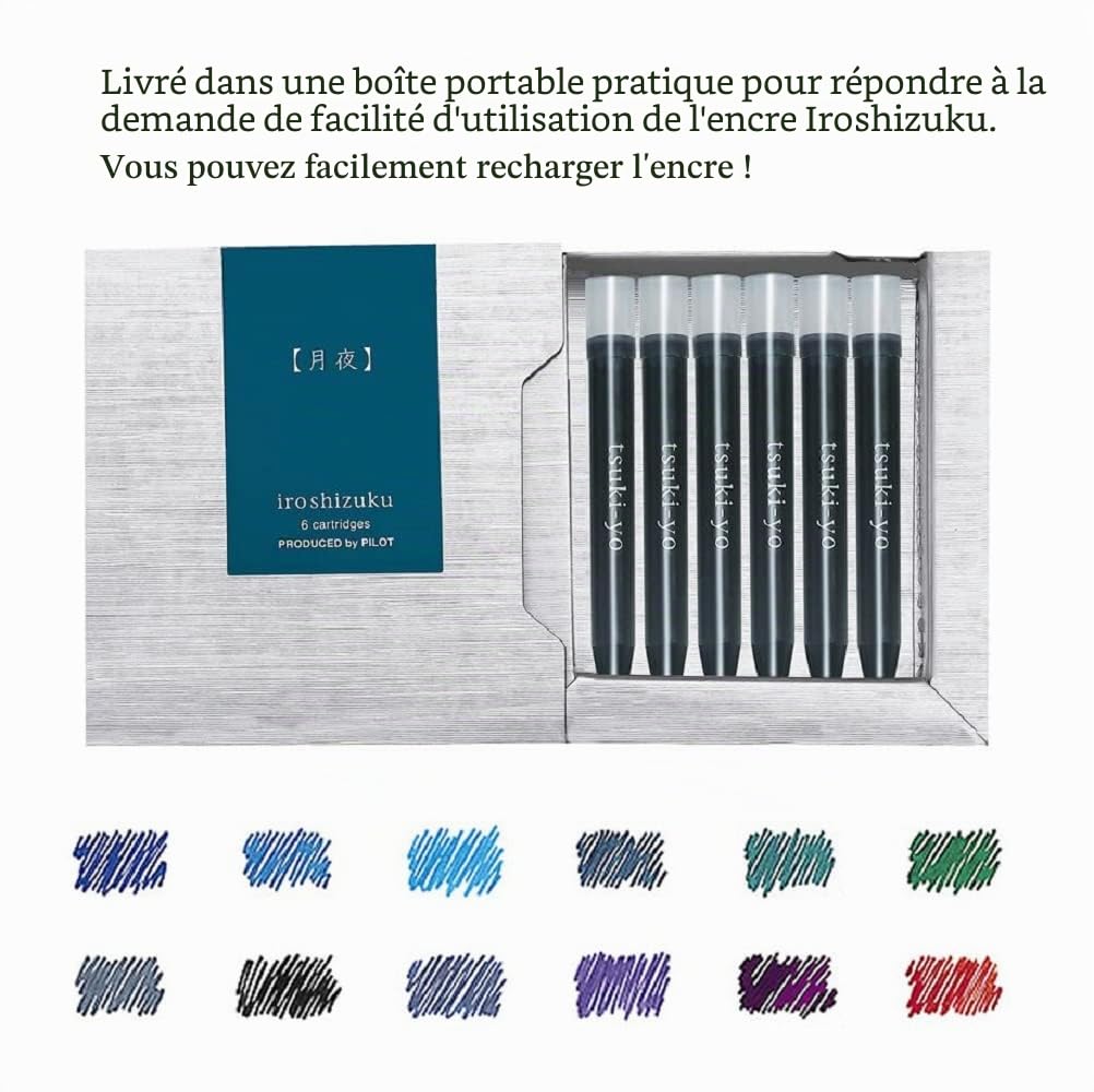 Pilot Iroshizuku Lot de 6 cartouches d'encre pour stylo plume Shin-Kai Bleu foncé IRF-6S-SNK avec autocollant Kanji Love