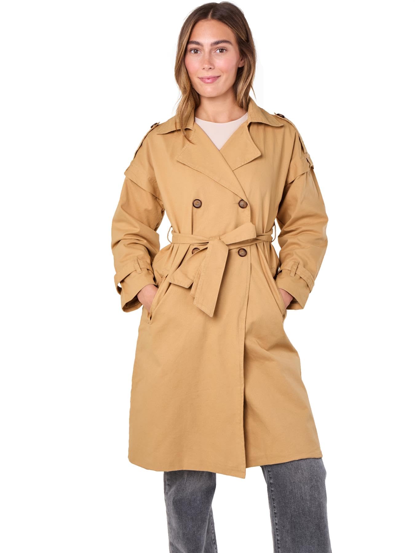 Ss7 Women's Camel Trench Coat Cotton Canvas