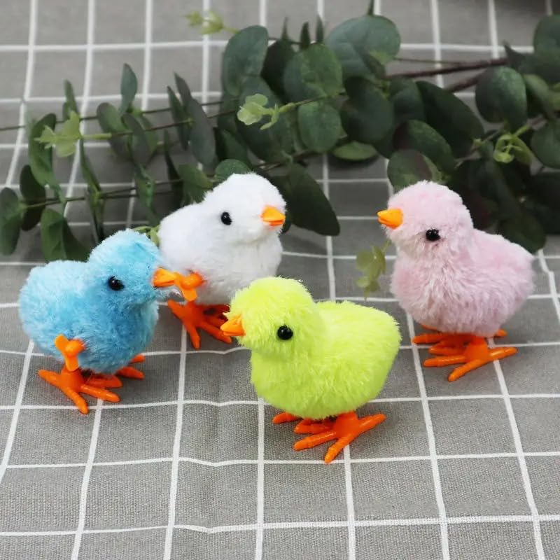 Image of Bunny and Jumping Chick Wind Up Toys Novelty Chicken Hopping Windup Toy for Kids Toddlers Adult Easter Egg Hunt Basket Stocking Stuffers Party Gifts [Multicolor] (4 PIC-Chicken-Multicolor)