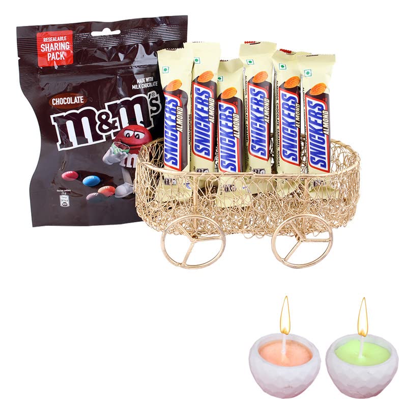 SFU E Com Delicious Almond Chocolate Bars and M&M Chocolate Pack| Diwali Chocolate Gift | Premium Diwali Concreate Diya with Chocolate Hamper | Chocolate Gift Hamper | 913