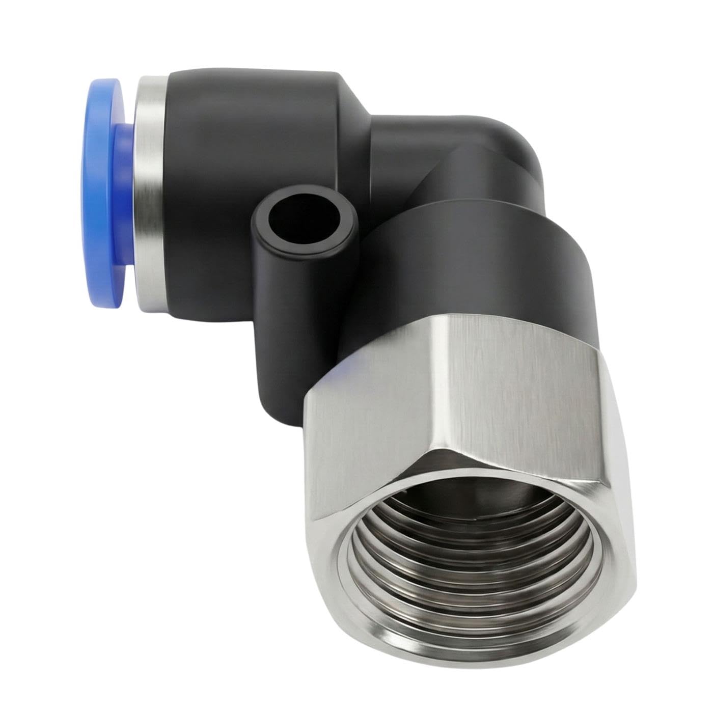 Racor de 90° para aire comprimido Lumonic con conector neumático de 6mm en L y rosca 1/4