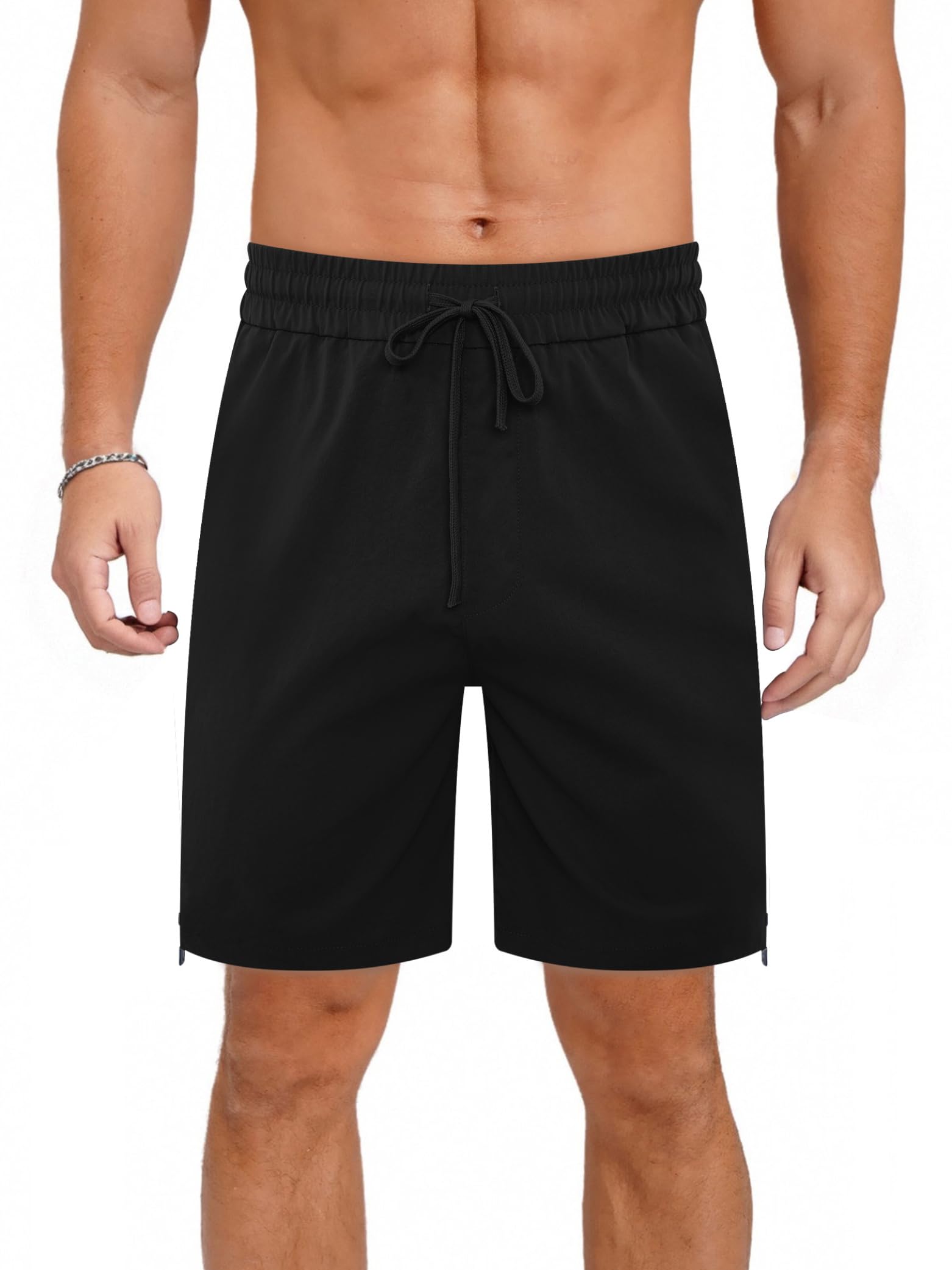 Jugaoge Mens Athletic Running Shorts High Waist Workout Gym Sport Shorts with Pockets and Side Zipper