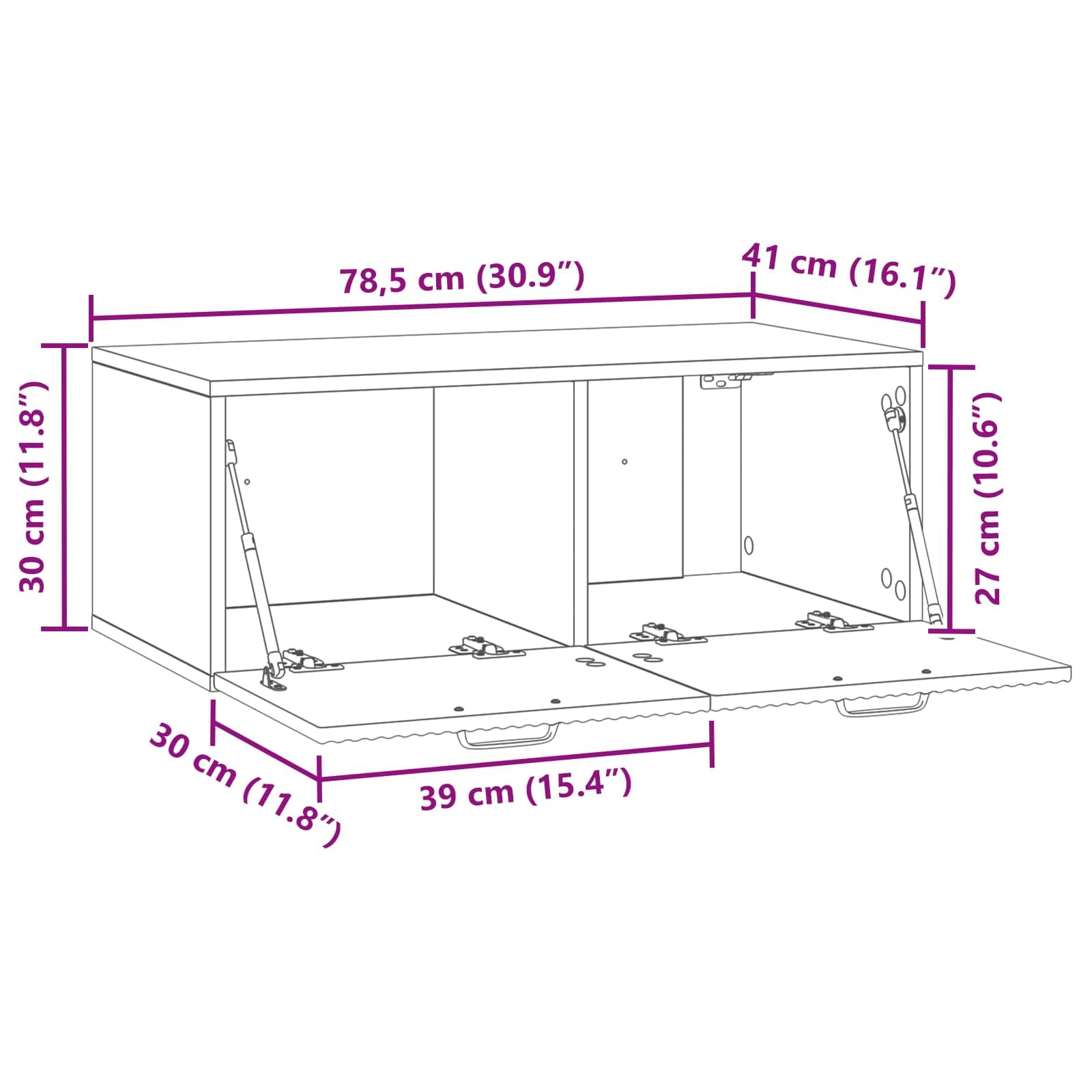 Meuble TV Mural Moderne Blanc ou Chêne Artisanal pour Salon, Meuble de Rangement Suspendu en Bois d'Ingénierie pour Écran Plat et Matériel Audio avec 2 Portes, Dimensions 78,5x41x30 cm