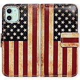 Bcov Case for iPhone 13, Retro American Flag Leather Flip Phone Case Wallet Cover with Card Slot Holder Kickstand for iPhone 13