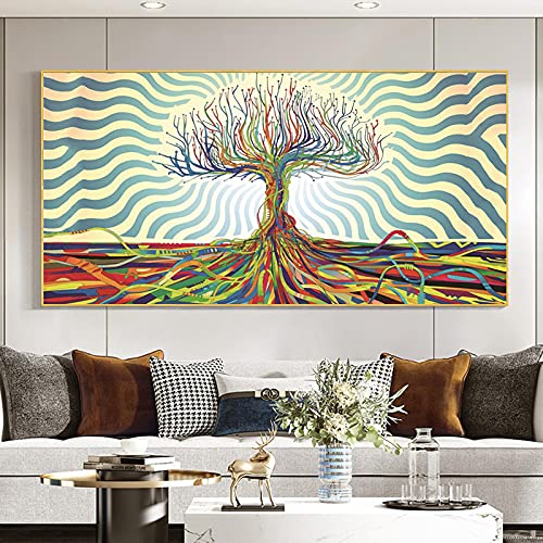 Arbre abstrait toile peinture moderne grand format 90x180cm pour rehausser les couleurs du salon