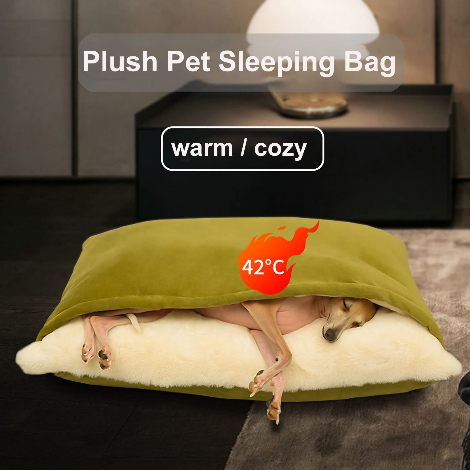 Cama calmante con capucha para perro, cama ortopédica para perros y gatos con manta con capucha, lavable, sacos de dormir extraíbles para mascotas pequeñas y medianas, suave y mullida cama para perros