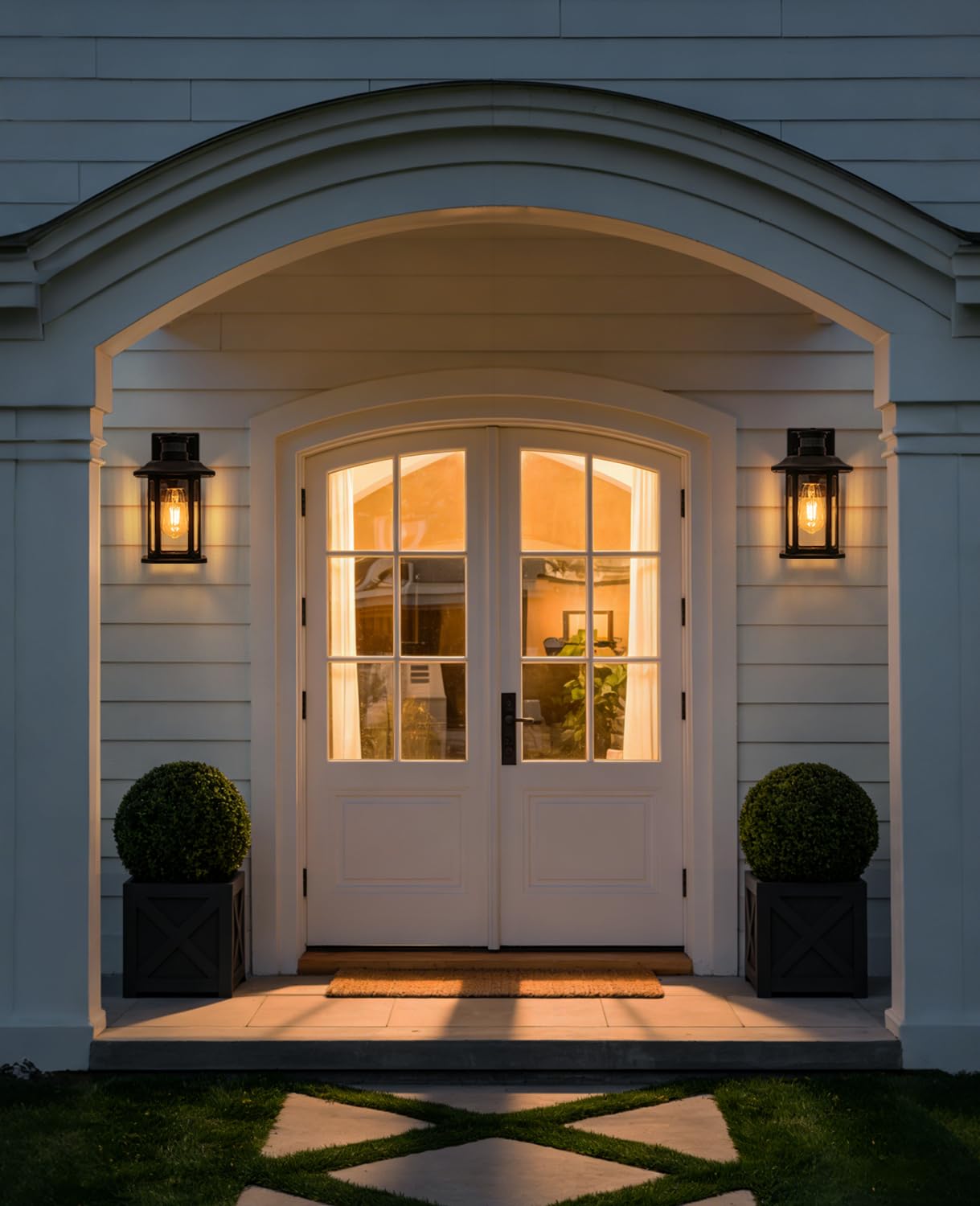 FTL Applique Extérieure avec Détecteur de Mouvement, 3 Modes E27 Lanterne Murale pour Extérieur, Noire Porche Luminaire Exterieur avec Capteur de Mouvement, IP44 Éclairage d'extérieur pour Jardin
