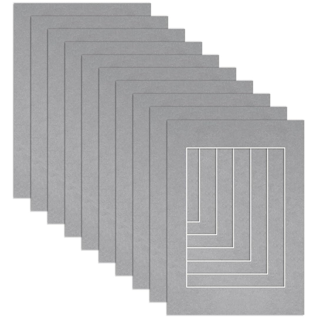 Procut Global A3 Silver Picture Mounts to Fit A4 Aperture - Precision Cut Cardboard Photo Mount - Ideal for Frames, Prints, Artwork & Certificates - Sizes & Colours Available - 10 Pack โ image 1