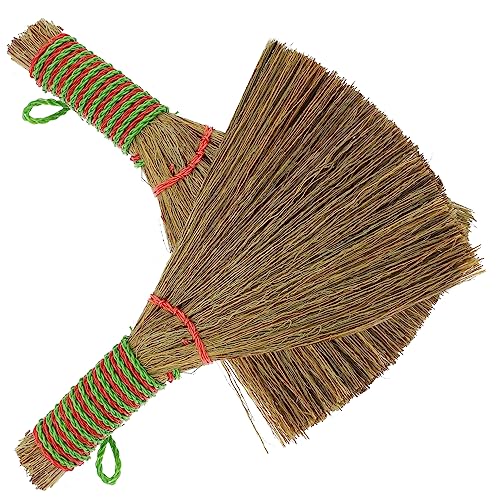 minkissy 2pcs Small Hand Broom Mini Desktop Whisk Brooms Natural Straw Dust Brush for Household Cleaning Kitchen Desk Sweep Tools