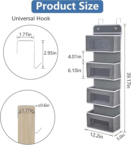 Miniatura 3 de Organizador colgante de 4 estantes para colgar sobre la puerta, almacenamiento de montaje en pared para dormitorio, organizador de puerta con