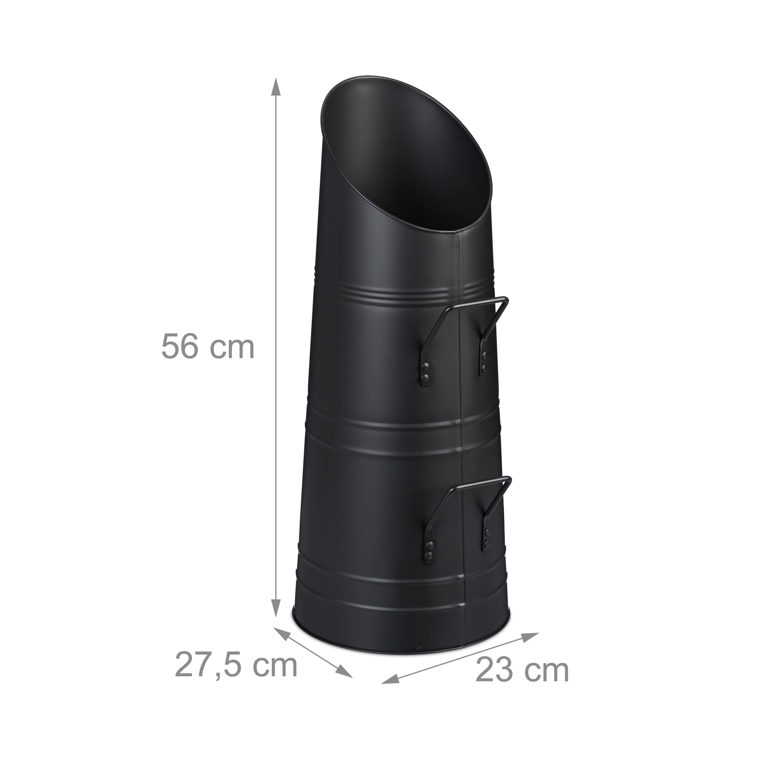 Relaxdays Contenitore Porta Carbone da Camino, Secchio per Pellet, Portacenere in Metallo da 12 Litri, Caminetto, Nero